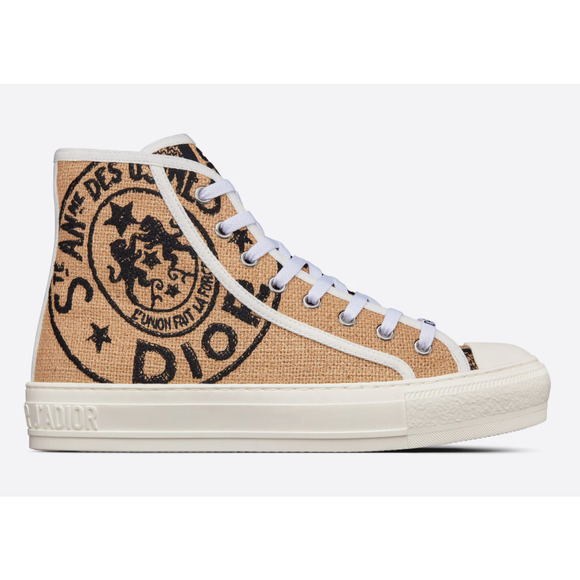 Dior Walk'n'dior Union Embroidered Beige Jute Lace Up Flat High Top Sneaker 39.5 - Picture 1 of 12